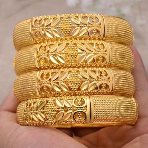 ANNAYOYO 4Pcs/lot Ethiopian Africa Gold Color Bangles for Women wheat Bracelet African Wedding Jewelry Middle East Items