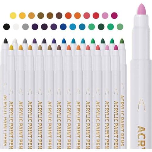 Acrylic Paint Pens for Rock Painting 24 Vibrant Colors Paint Marker Kit for Glass Stone Wood Fabric Metal Ceramic Craft Supplies