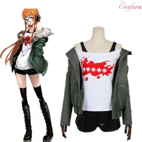 Anime Cosplay Persona 5 Cosplay Costume Futaba Sakura Uniforms Jacket + T-shirt + Shorts + Belt + Stockings + Glasses full set