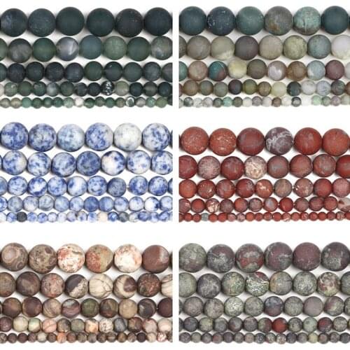 MINHIN Natural Matte Frosted Jaspers Flower Agates Beads Round Loose Beads For Jewelry Making 4/6/8/10/12MM Bracelet Diy Strand