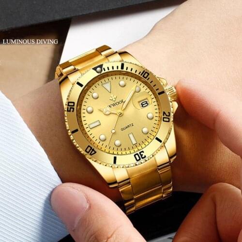 WWOOR New Luxury Fashion Diver Watch Men 30ATM Waterproof Date Clock Sport Watches Mens Gold Quartz Wristwatch Relogio Masculino