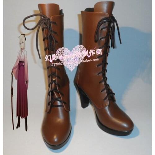 Fate Grand Order Okita Souj Halloween High Heel Cosplay Shoes Boots H016
