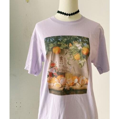 Fruit Orange Vintage T Shirt Summer Fashion Khaki Women T-shirts Fruit Orange Printed Tee Tops Autumn Tees Loose Female T-shirt