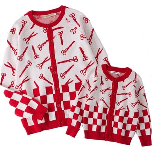 Family Mother Daughter Cardigan Sweaters Mommy And Me Matching Clothes Knit Coat Autumn Women Childrens Baby Girl Sweaters