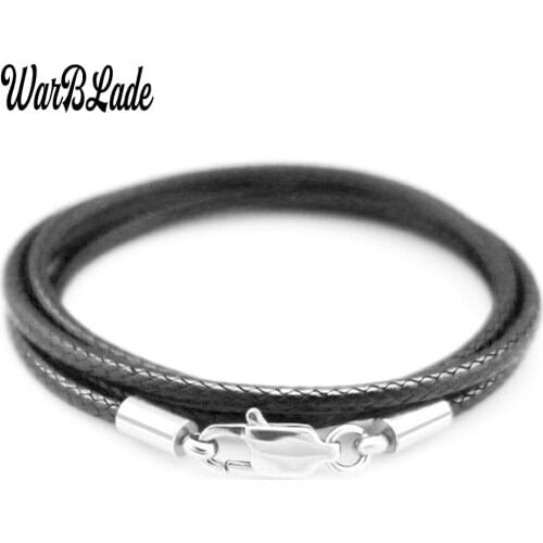 1.5mm 2mm 3mm Leather Cord Black Necklace Chain Stainless Steel Lobster Clasp Connector Waxed Rope For Men Women Jewelry Making