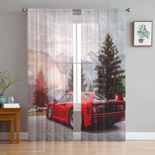 Red Sports Car Landscape Window Curtains Bedroom Modern Drape Sheer Tulle Valances Living Room Kitchen Voile Curtain