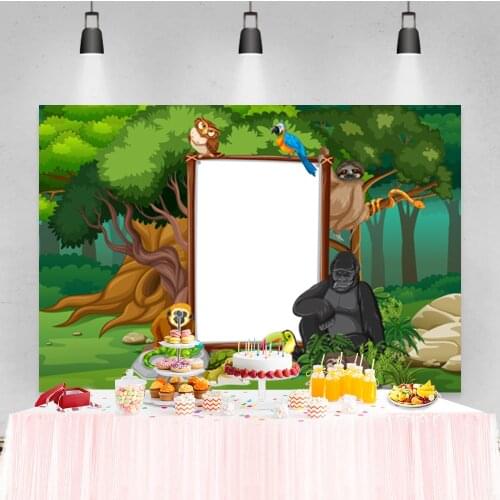 Laeacco Cartoon Animal Party Boy Birthday Customization Photo Photography Background Photographic Backdrop For Photo Studio