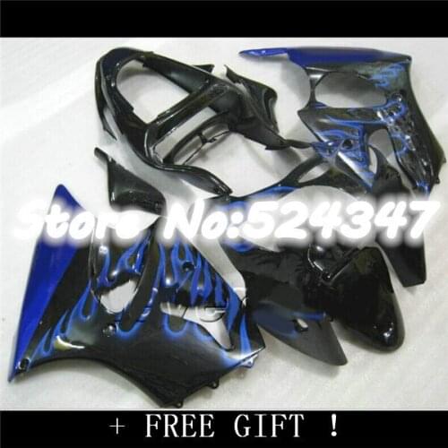 Best quality Blue flame black fairings FOR NINJA ZX 6R 636 00 01 02 ZX-6R 00-02 ZX6R 2000 2001 2002 ZX 6R 00 01 02 fairing kit