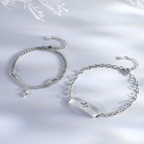 Fashionable men and women S925 silver-plated awn star sun and moon personality couple bracelets S119