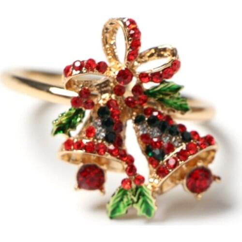 Set Of 8 Rhinestone Christmas Bells Napkin Rings For Dining Table Setting- Rustic Dinner Tables Setting Decoration-ABUX