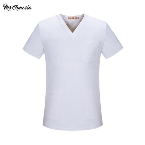 New Breathable comfortable fashion Pure cotton pure white scrubs uniform Beauty Salon work Uniform Laboratory Pet Shop Scrub top