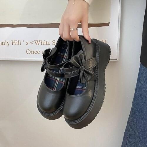 New INS Cosplay Lolita Japanese Shoes Woman Marry Janes Pumps 2021 Brand Girls Platform Wedges Angel Bat Buckle Womens Pumps