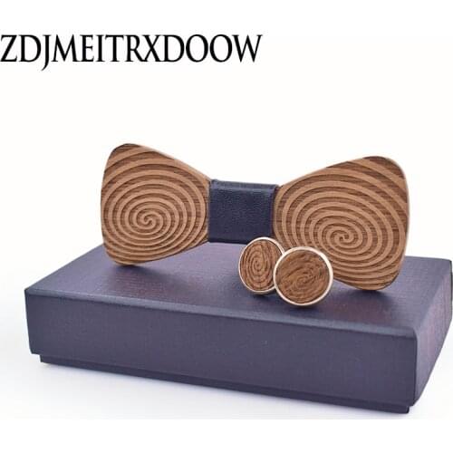 New design ties for men Wedding Suits Wooden Bow Tie gravata Butterfly Carved Cufflinks tie set Corbatas Para Hombre