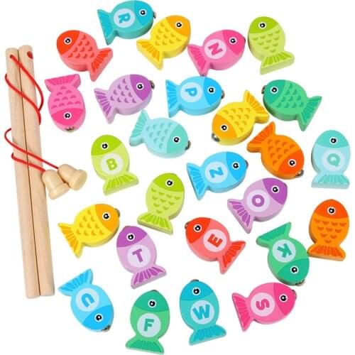 Learning Toys for Children Baby Wooden Fishing Preschool Montessori Education Cognition Color Letter Digital Fishing Games Toys