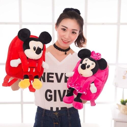 Cartoon Mickey Mouse Plush Backpacks with Detachable Doll Cute Baby Backpack for Kindergarten Kids Schoolbag Cute Doll