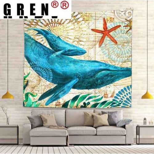 GREN Tapestry Whale Bear Mushroom Wall Hanging Sleeping Pad Sandy Beach Throw Towel Rug Blanket Camping Tent Wall Cloth Decor