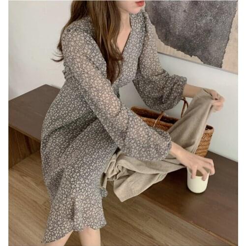 S-XL New New Spring Dress Girls Boho Chiffon Female Vintage Dress Party oversize long Sleeve Women Dresses Robe Vestido