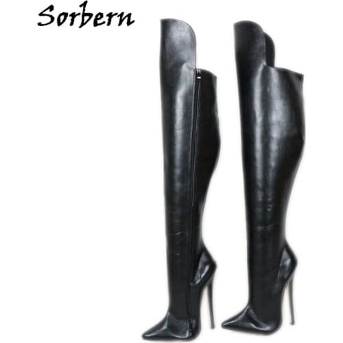 Sorbern Thick Winter Boots High Front Short Back 18Cm Spike High Heel Fetish Boots Bed Photo Drag Queen Boots For Crossdressers