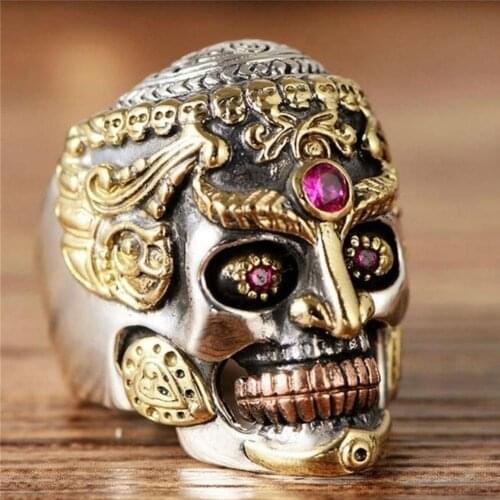 SECRET BOY Cool Men Ring Gothic Punk Skull Crystal Zircon Eye Biker Jewelry gift