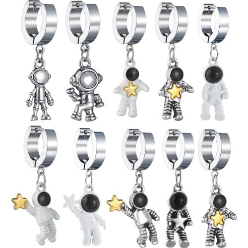 1pc Planet Cartoon 3D Creative Space Astronaut Spaceman Earrings For Women Men Star Drop Earring Fashion Jewelry Gift Wholesale