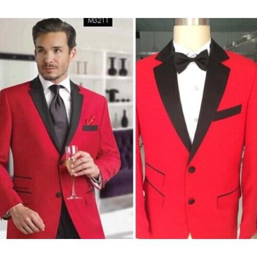 Custom Made Best Selling Red Tuxedo Jacket Black Shawl Lapel Black Pants,Bespoke Groom Tuxedos, Wedding/Business Suits For Men