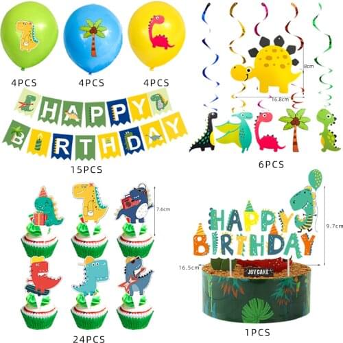 58pcs Dinosaur Happy Birthday Decoration Green Jungle Party Cake Decorating Supplies Jungle Kids Party Supplies Set Wholesale