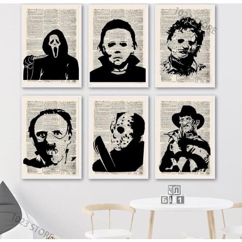 Kraft Style Vintage Newspaper Horror Movie Character Retro Poster Picture Canvas Print Art For Modern Home Decor Painting