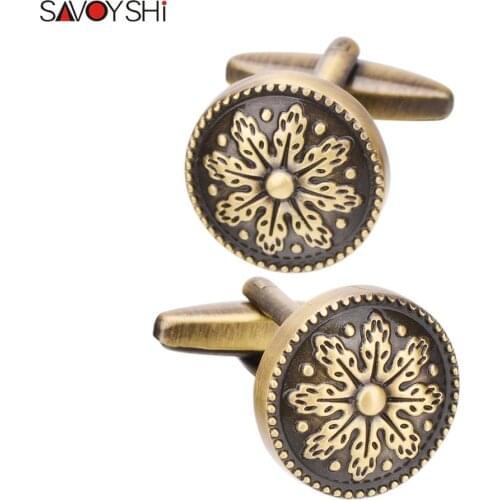 SAVOYSHI Vintage Bronze Pattern Shirt Cufflinks for Mens Brand Round Cuff Buttons Wedding Grooms Man Gift Free Engraving Name