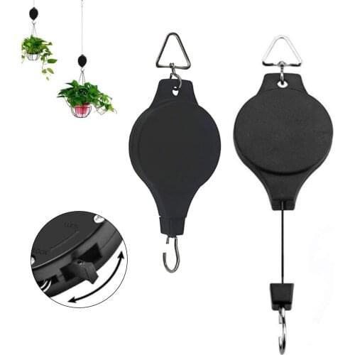 Retractable plant pulleys, adjustable plant hooks, with locking mechanism, used to hang plants, garden flower baskets, pots