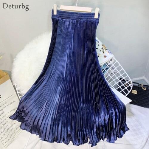 Womens Elegant Metal Color Mermaid Skirt Female Korean High Waist Satin Pleated Maxi Skirts 11 Colors 2020 Summer Saias SK544