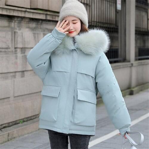 Short Cotton-Padded Jacket Womens 2020 Winter Fashion New Style Student Big Fur Collar Hooded Long-Sleeved Thick Warm Coat 210