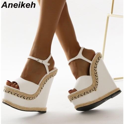 Aneikeh 2021NEW Summer European And American Style Womens Shoes Party PU Platform Buckle Fashion Peep Toe Sandalias Mujer Roman