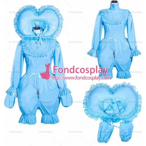 Fondcosplay adult sexy cross dressing sissy maid French Lockable Baby blue thin PVC Romper bonnet jumpsuits Tailor-made[G4013]