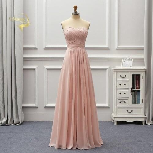 Robe De Soiree 2020 Dusty Pink Chiffon Long Bridesmaid Dresses Brides A-line Lace Up Vintage Woman Guest Formal Party Gown