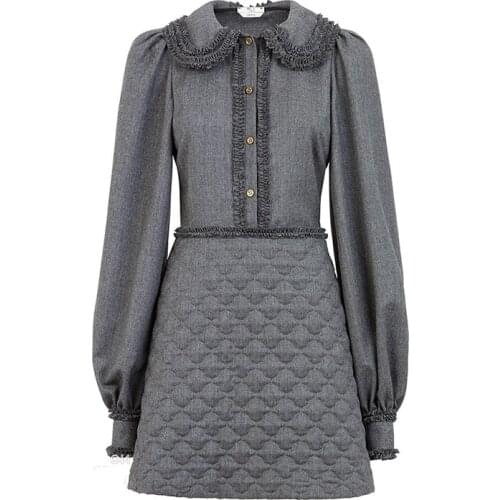 SeeBeautiful Stitching Loose Dresses Lapel Long Sleeve Single Breasted Casual New Fashion Spring 2021 Women M459