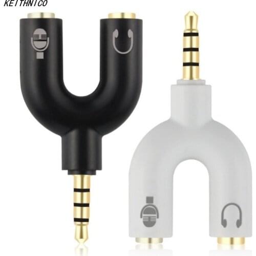 1PC 3.5mm Audio Jack To Headphone Microphone 2 Way U Splitter Converter Adapter for Phones Computers Tablet MP3 Mp4 Players