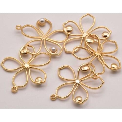 1Pcs/Lot 25mm*24mm 18K Brass Gold-Plated Flower Shape Pendant Bulk Items Wholesale Lots Earring Findings Accessories JA0134