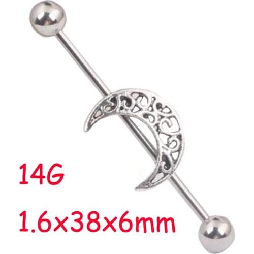 1Piece New Surgical Stainless Steel 1.6*38*6mm Hollow Moon Industrial Barbell Body Piercing Heart Love Ear Piercing Jewelry