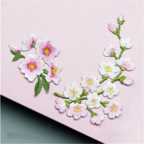 Ursmart Cherry Blossoms Plum Flower Patch Iron on Applique Floral Patch for Clothes Fabric Stick DIY Coat Jeans Accessories