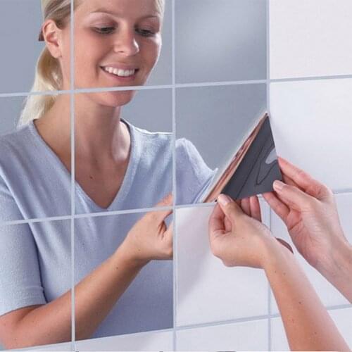 16Pcs Fashion Squares Mirror Wall Sticker Waterproof Self-adhesive Mirrors Surface TV Backdrop Kitchen Bathroom Decorate H99F