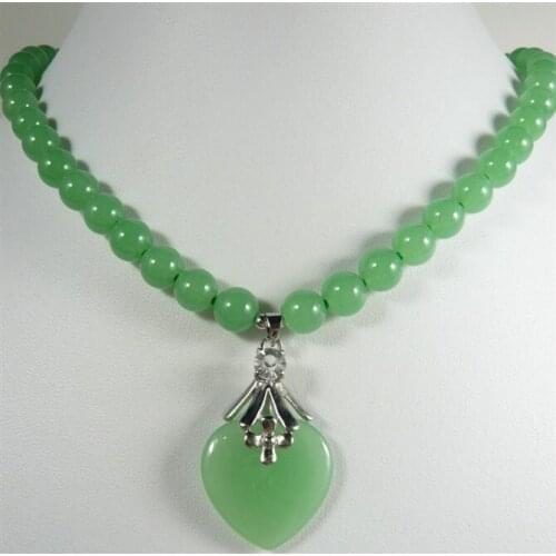 2 styles! beautiful 7-8mm light green jades bead + GP/silver plated heart jades pendant necklace
