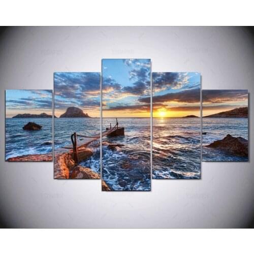 5 panel HD printed painting Natural seascape canvas home decor wall art picture for living room kn-213