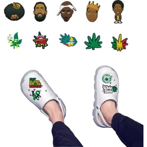 50pcs BLM PVC Shoe Charms Black Girl Magic Queendom Garden Slipper Accessories Hot Weed Clog Decoration Kids Adult Gift