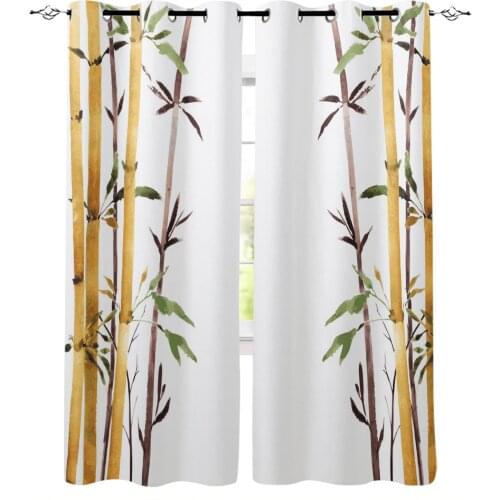 Bamboo Watercolor Painting Plant Art Curtains for Childrens Bedroom The Living Room Kids Window Treatments for Kitchen Drapes
