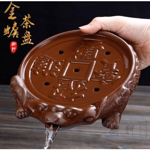 Yixing Kung Fu tea tray Zisha tea sea pots threelegged toads Lucky treasure ceramic tea sets dry bubble plate water storage mini