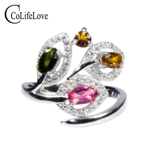 CoLife Jewelry 925 Silver Tourmaline Ring for Daily Wear 4 Pieces Natural Tourmaline Silver Ring Fashion Gemstone Ring