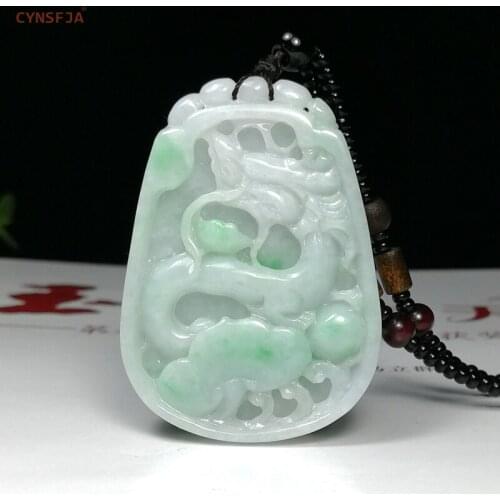 CYNSFJA New Real Rare Certified Natural A Grade Emerald Jade Amulets Dragon Jade Pendant High Quality Hand Carved Best Gifts