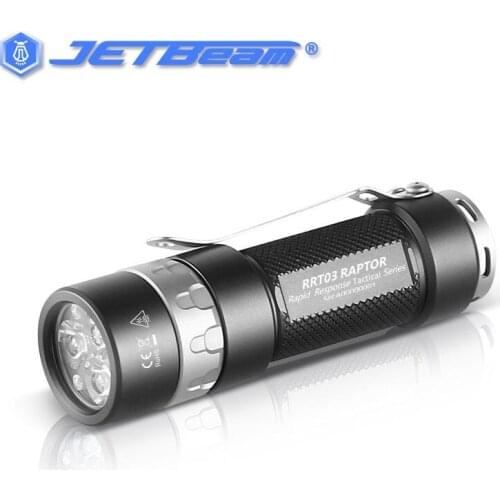 JETBEAM RRT03 Four Colors light source Stepless Dimming EDC Tactical Flashlight with Micro-USB Rechargeable 18350 Battery