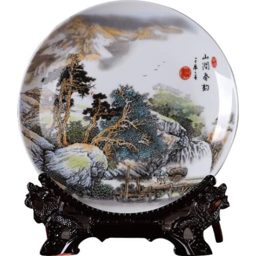 Chinese ceramic decorative plate Jingdezhen ceramics landscape painting decorative plate hanging plate home crafts furnishings