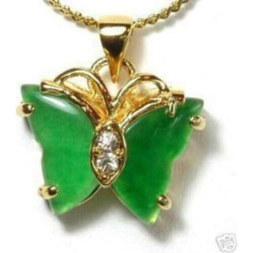 Chinese Green Jade stone Butterfly Pendant & Necklace